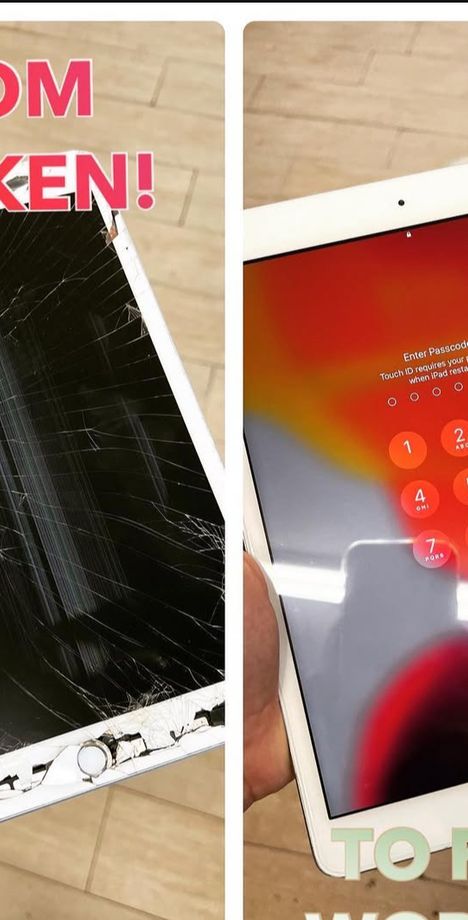 before and after of a broken ipad
